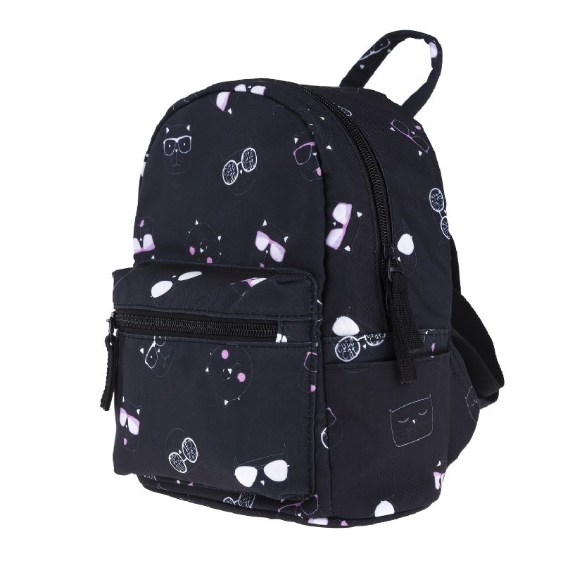 Kid Printing Ryggsekk Mini Skoleveske Multi Pocket Funksjonalitet Liten Reiseveske Cats Black Printed