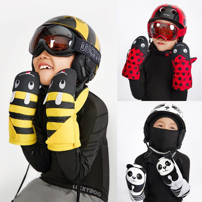 1 Par Barn Vanntette Votter Tegneserie Bee Panda Ladybug Design Termiske Hansker For Vinter Utendørs Sport Ski Fiske Ski Tilbehør