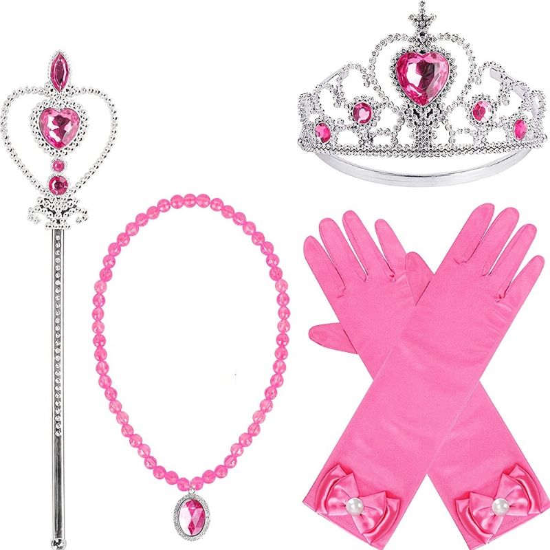 4 Stk / Sett Princess Dress Up Accessories Jenter Crown Scepter Halskjede Hansker Barnegaver