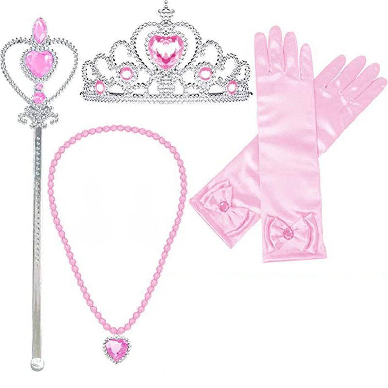 4 Stk / Sett Princess Dress Up Accessories Jenter Crown Scepter Halskjede Hansker Barnegaver