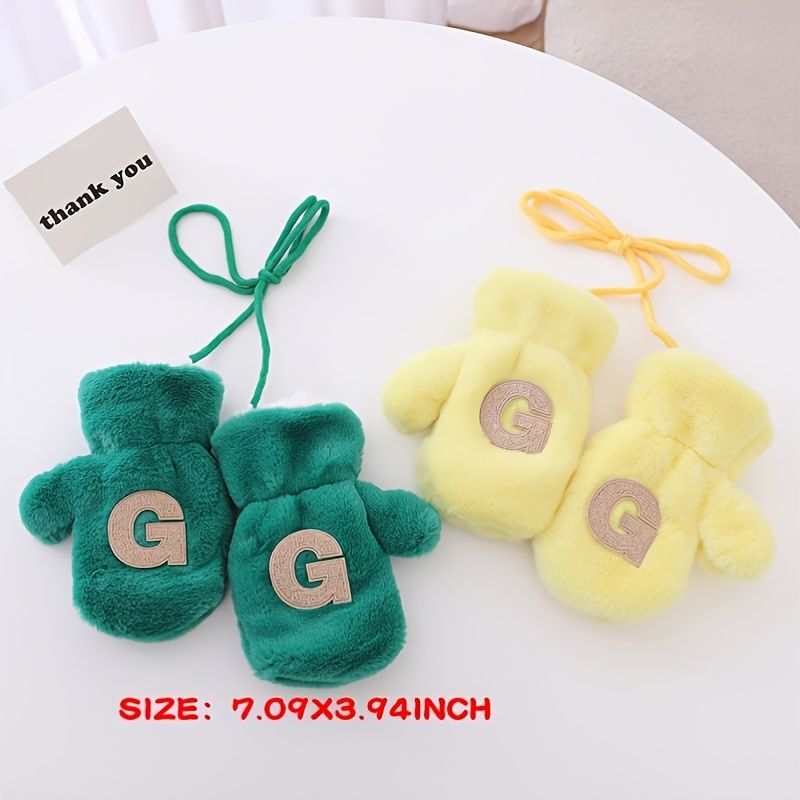 Barnas Vinter Fleece Varme Hansker G Letter Print Baby Bag Fingerhengende Halshansker