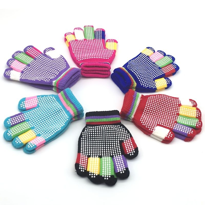 Kids Stretch Color Block Anti-slip Full Fingers Strikket Hanske Varm Vinter For Gutter Jenter