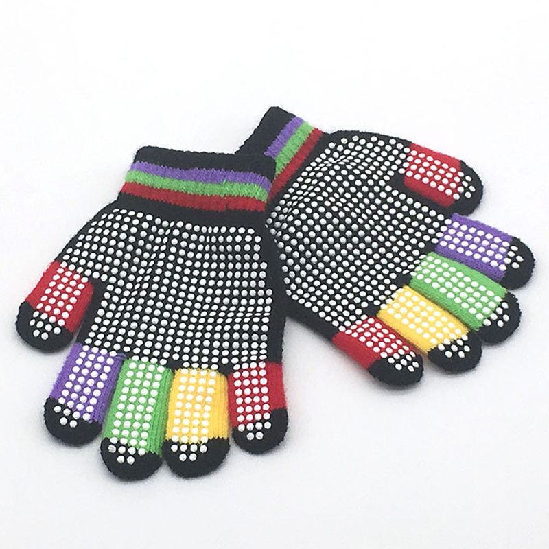 Kids Stretch Color Block Anti-slip Full Fingers Strikket Hanske Varm Vinter For Gutter Jenter