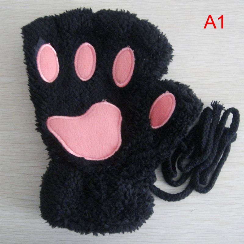 Lovely Cat Claw Gloves Paw Plysj Fingerløs Varm Myk Kort Mote Jenter Halv Finger Hansker