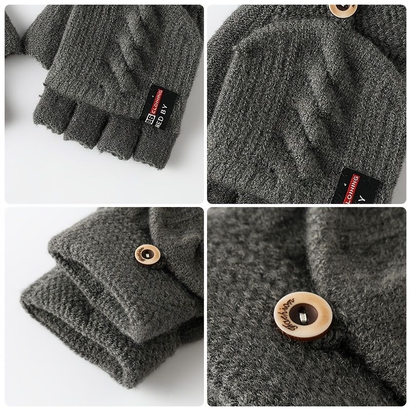 Strikkede Fingerless Flip Hansker Vinter Varme Solid For Gutter Jenter