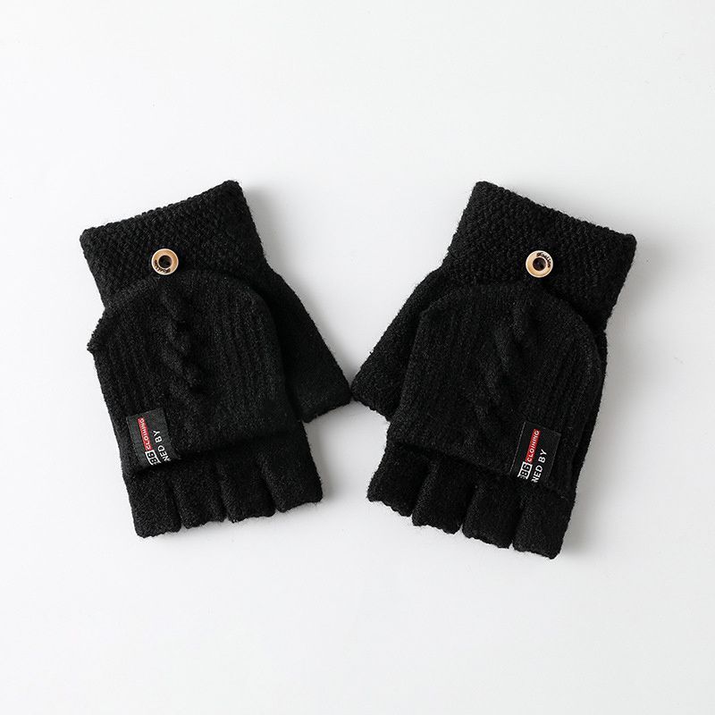 Strikkede Fingerless Flip Hansker Vinter Varme Solid For Gutter Jenter