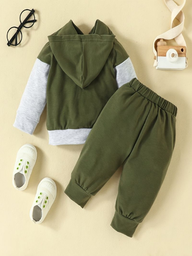 2 Stk Baby Gutter Casual Sett Med Bokstavtrykk Fargeblokk Sweatshirt & Sweatpants For Vinter