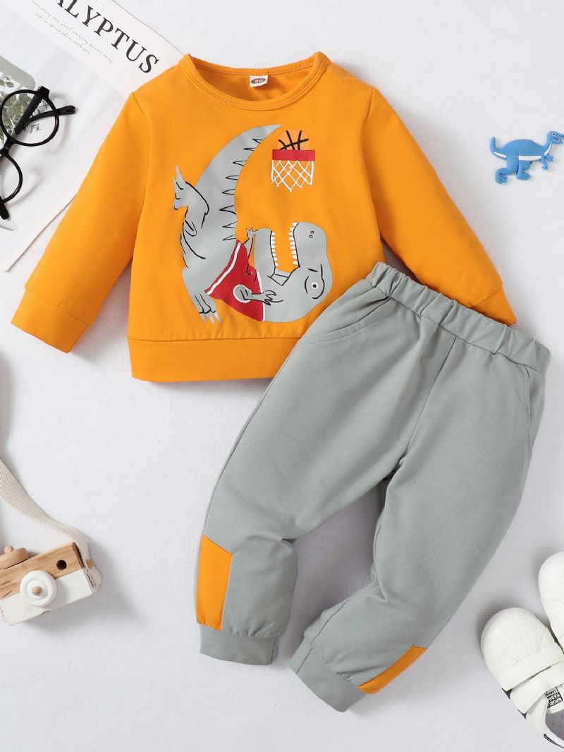 2 Stk Baby Gutter Dinosaur Print Cartoon Casual Sett