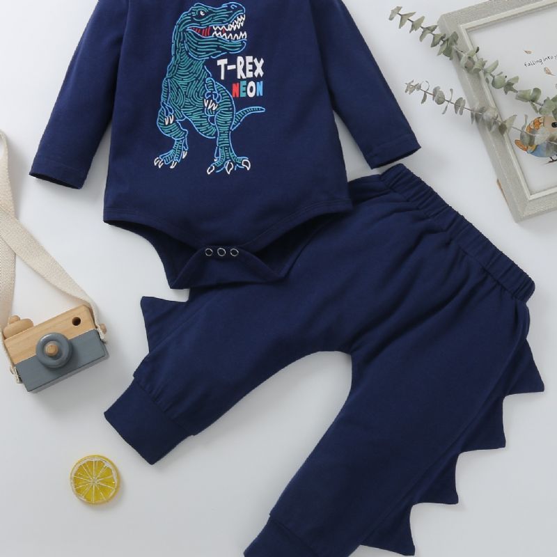 2 Stk Baby Gutter Dinosaur Print Mønster Tredimensjonal Form Bukser Suit