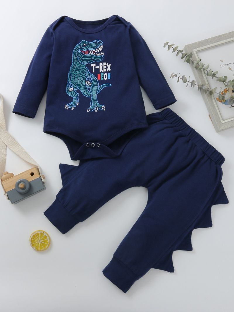 2 Stk Baby Gutter Dinosaur Print Mønster Tredimensjonal Form Bukser Suit