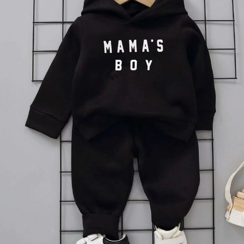 2 Stk Baby Gutter Mamas Letter Print Termisk Hettegenser Og Joggebuksesett