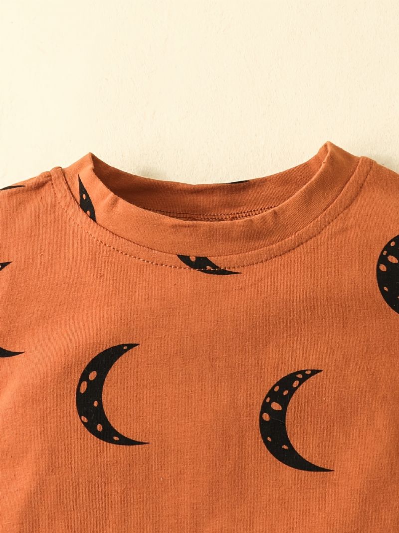 2 Stk Baby Gutter Moon Print Rund Hals Langermet Sweatshirt & Buksesett