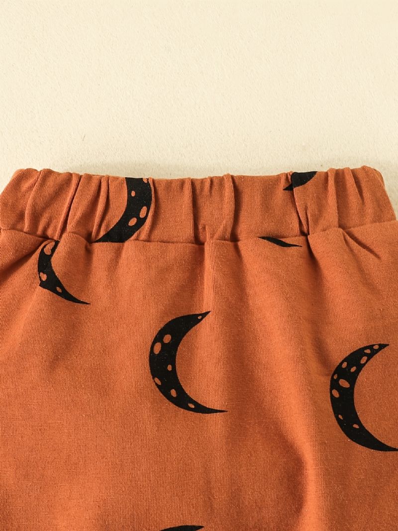 2 Stk Baby Gutter Moon Print Rund Hals Langermet Sweatshirt & Buksesett