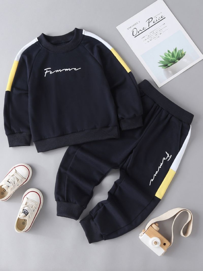 2 Stk Baby Gutter Pullover Rundhals Langermet Sweatshirt Topp & Buksesett Barneklær