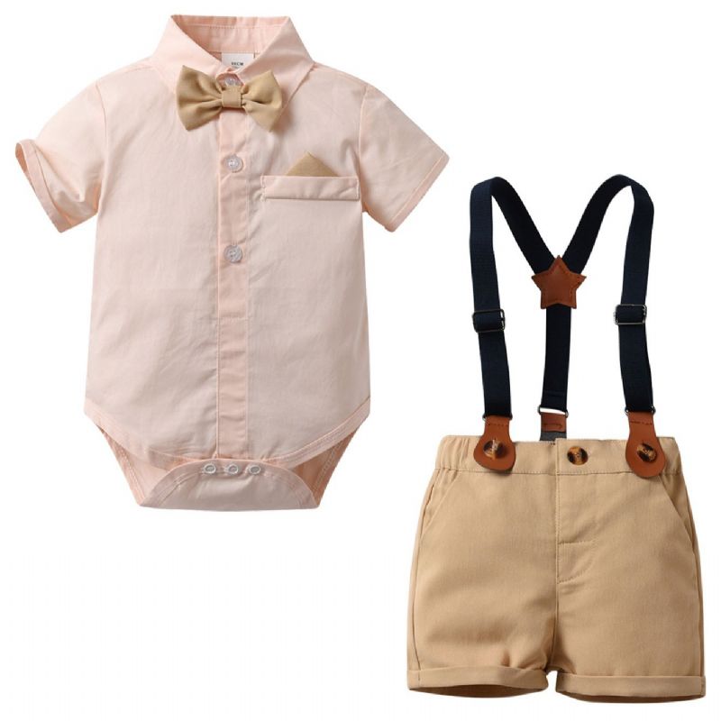 2 Stk Baby Gutter Sløyfe Kortermet Romper & Overall