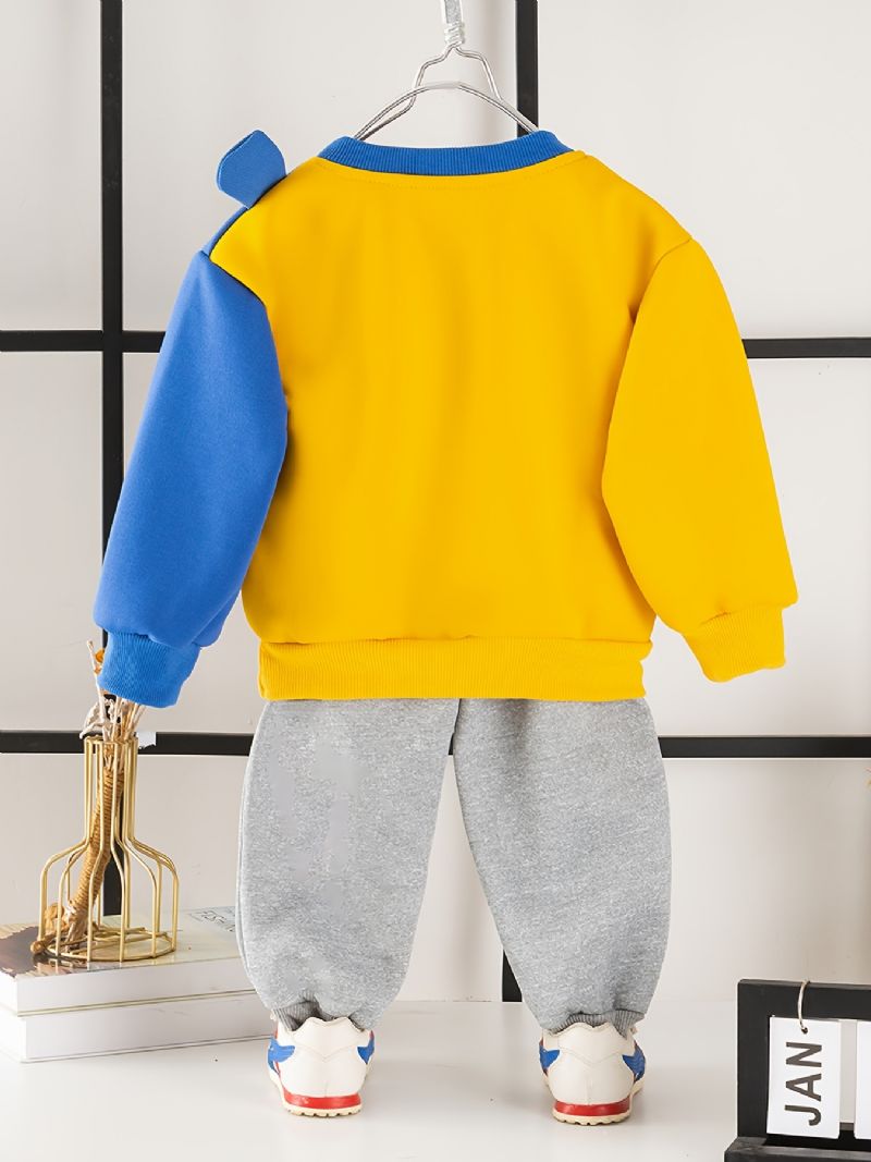 2 Stk Baby Gutter Tegneserie Bjørn Skjøting Genser Rund Hals Langermet Sweatshirt Og Buksesett Barneklær