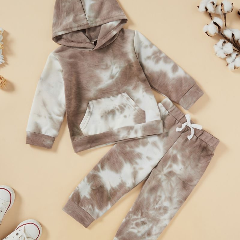 2 Stk Baby Gutter Tie Dye Pocket Hettegenser Langermet Sweatshirt Topp Og Buksesett Barneklær