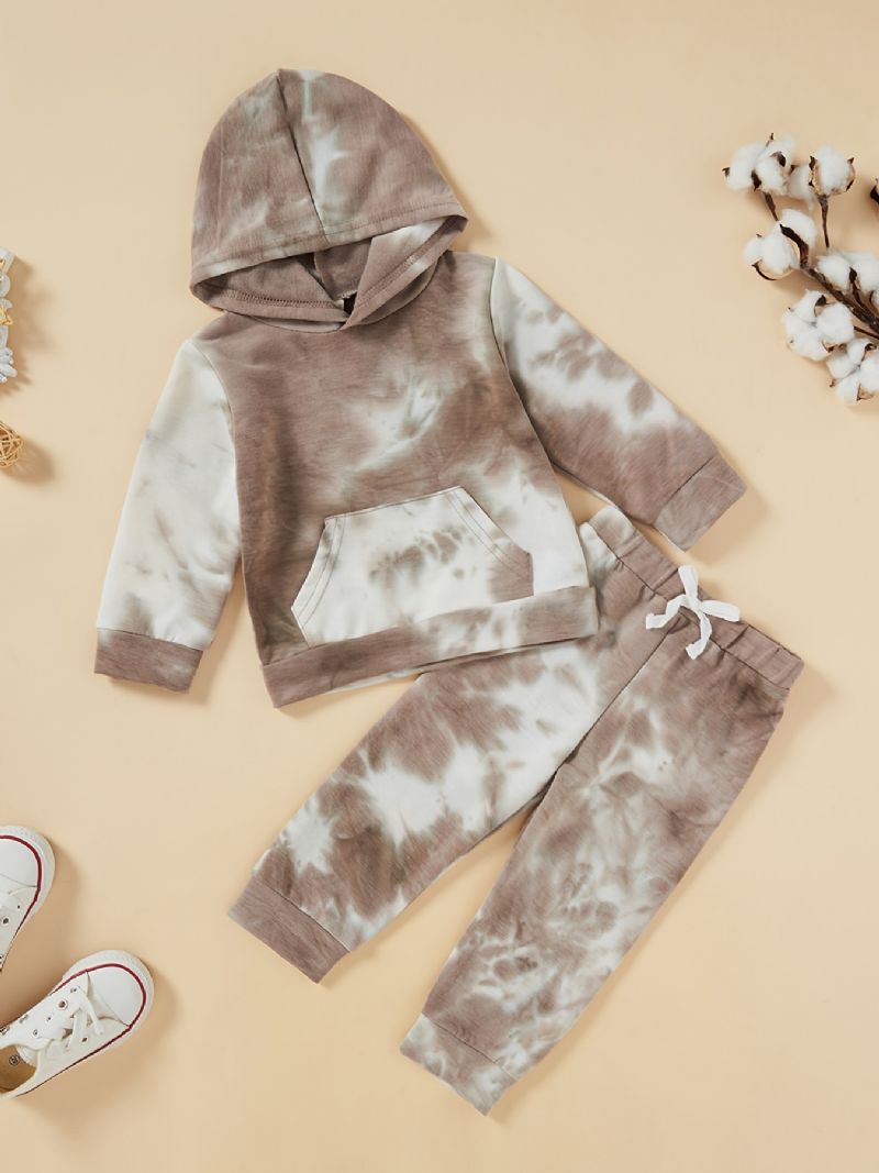 2 Stk Baby Gutter Tie Dye Pocket Hettegenser Langermet Sweatshirt Topp Og Buksesett Barneklær