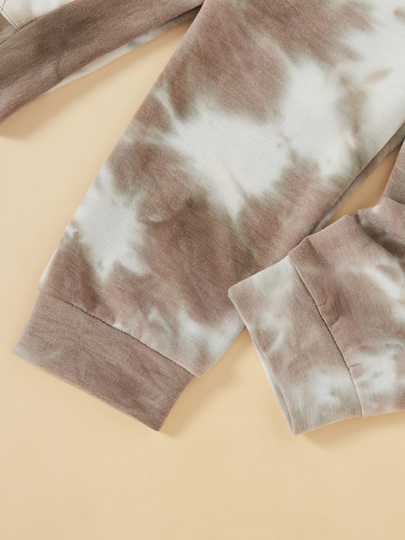 2 Stk Baby Gutter Tie Dye Pocket Hettegenser Langermet Sweatshirt Topp Og Buksesett Barneklær