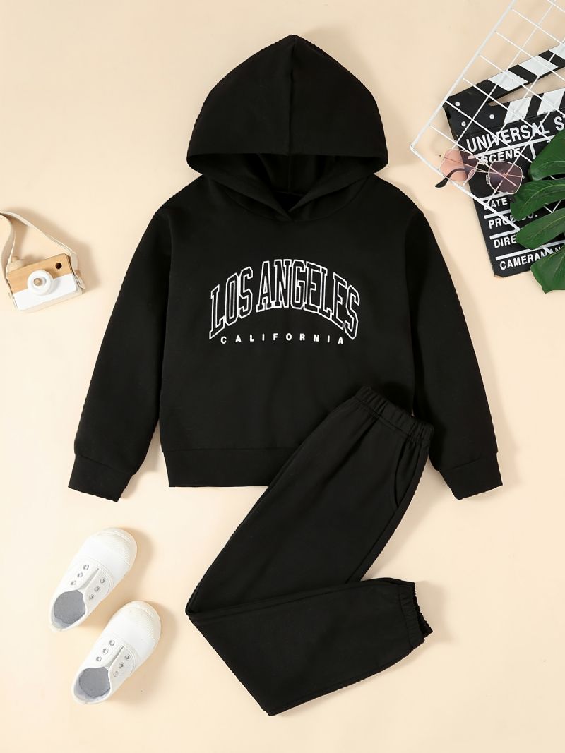 2 Stk Baby Jenter Hettegenser Bokstavtrykk Langermet Genser Sweatshirt & Buksesett