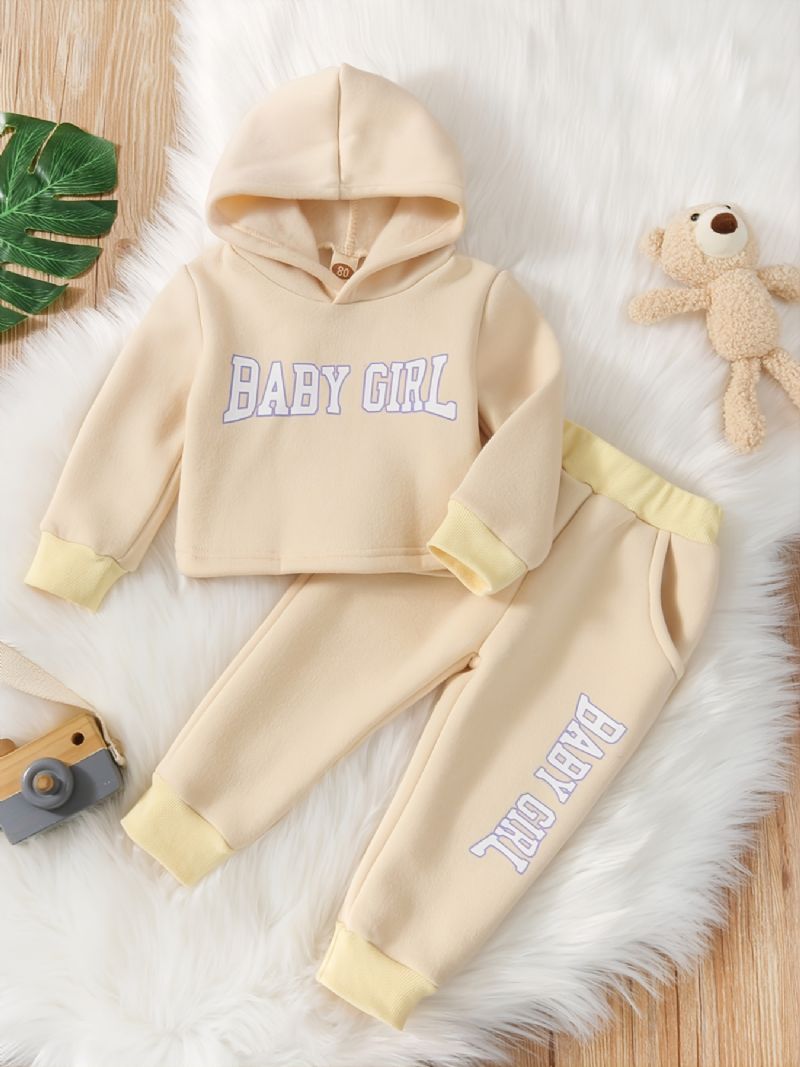 2 Stk Baby Jenter Hettegenser Bokstavtrykk Langermet Genser Sweatshirt & Buksesett