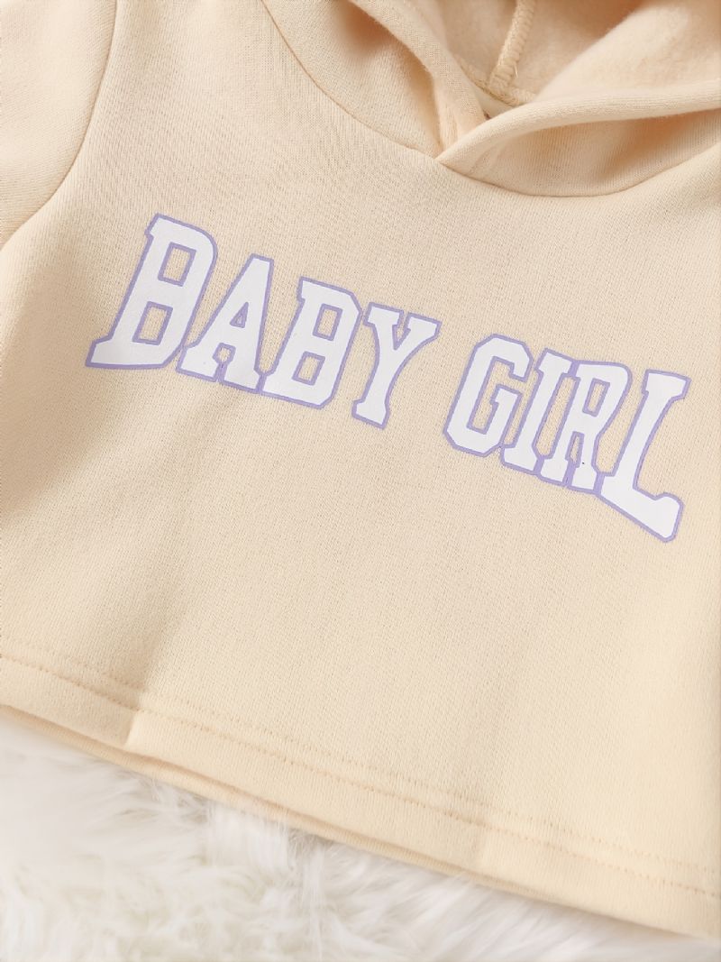 2 Stk Baby Jenter Hettegenser Bokstavtrykk Langermet Genser Sweatshirt & Buksesett