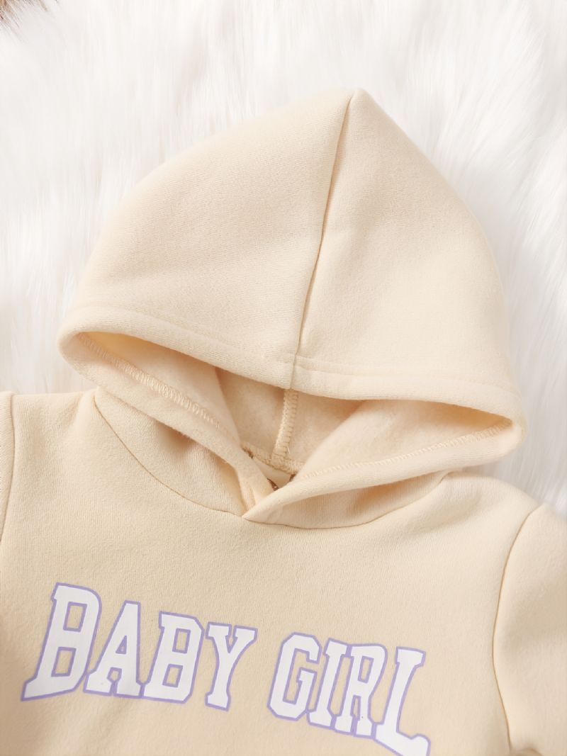 2 Stk Baby Jenter Hettegenser Bokstavtrykk Langermet Genser Sweatshirt & Buksesett