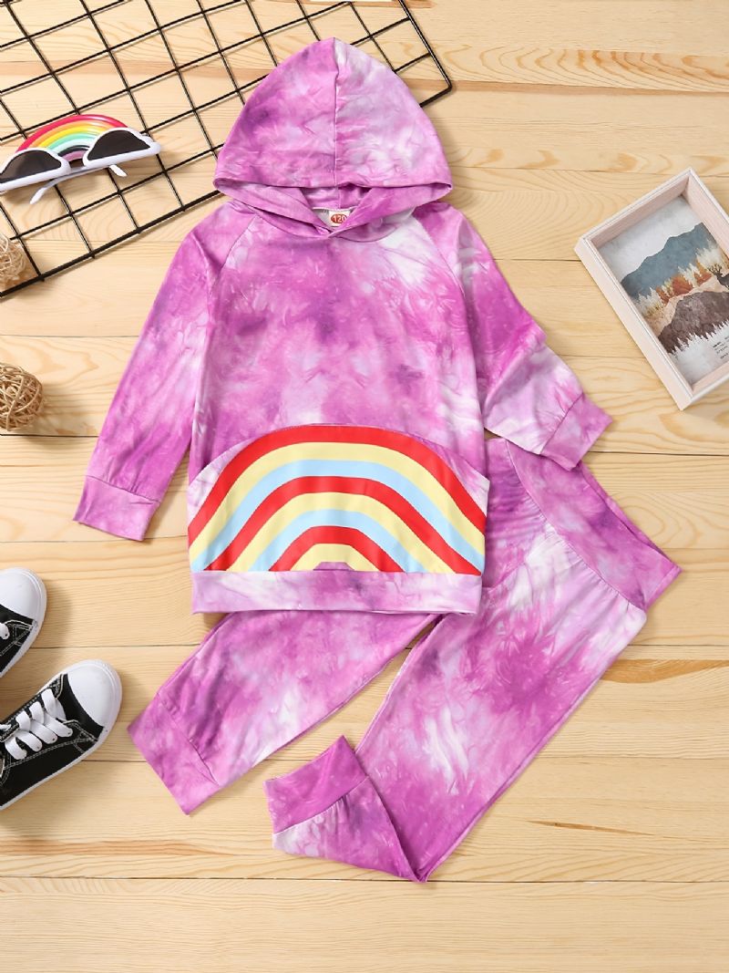 2 Stk Baby Jenter Hoodie Tie Dye Langermet Pullover Sweatshirt & Buksesett