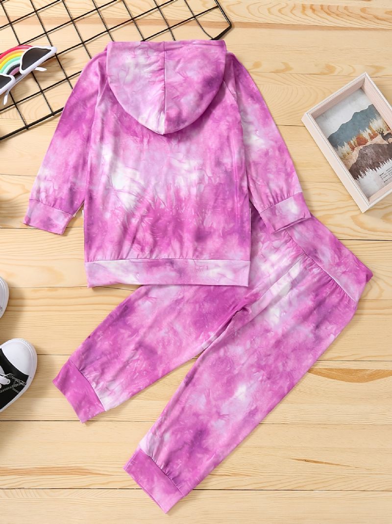 2 Stk Baby Jenter Hoodie Tie Dye Langermet Pullover Sweatshirt & Buksesett