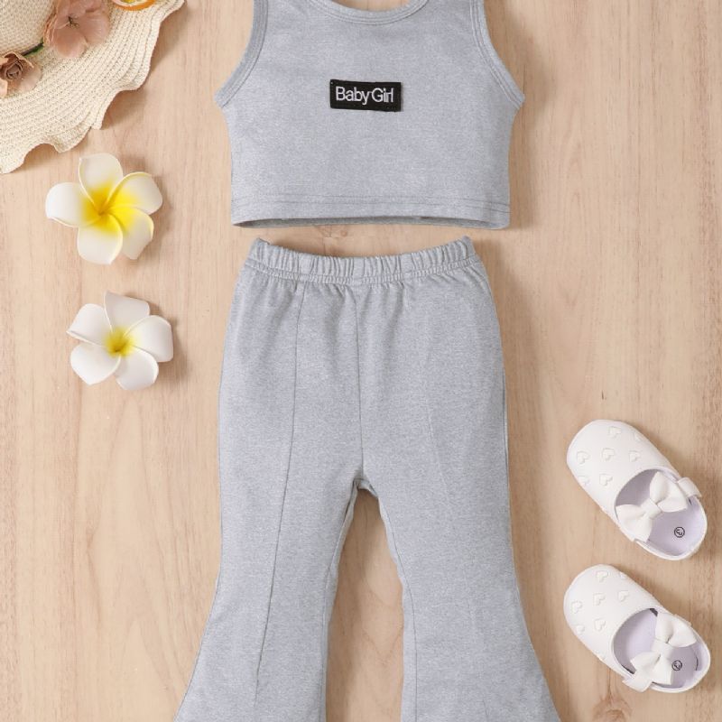 2 Stk Baby Jenter Letter Broderi Tank Lounge Bukser Sett