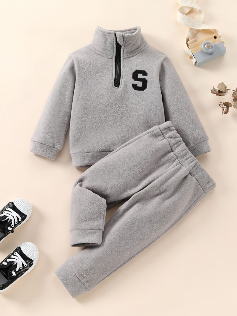 2 Stk Baby Langermet Letter Glidelås Sweatshirt & Joggebuksesett For Gutter Jenter