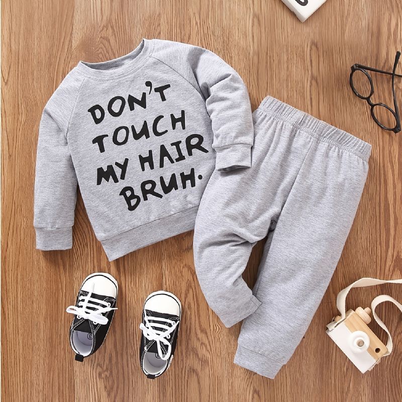 2 Stk Baby Letter Print Pullover Rund Hals Langermet Sweatshirt & Buksesett For Jenter Gutter