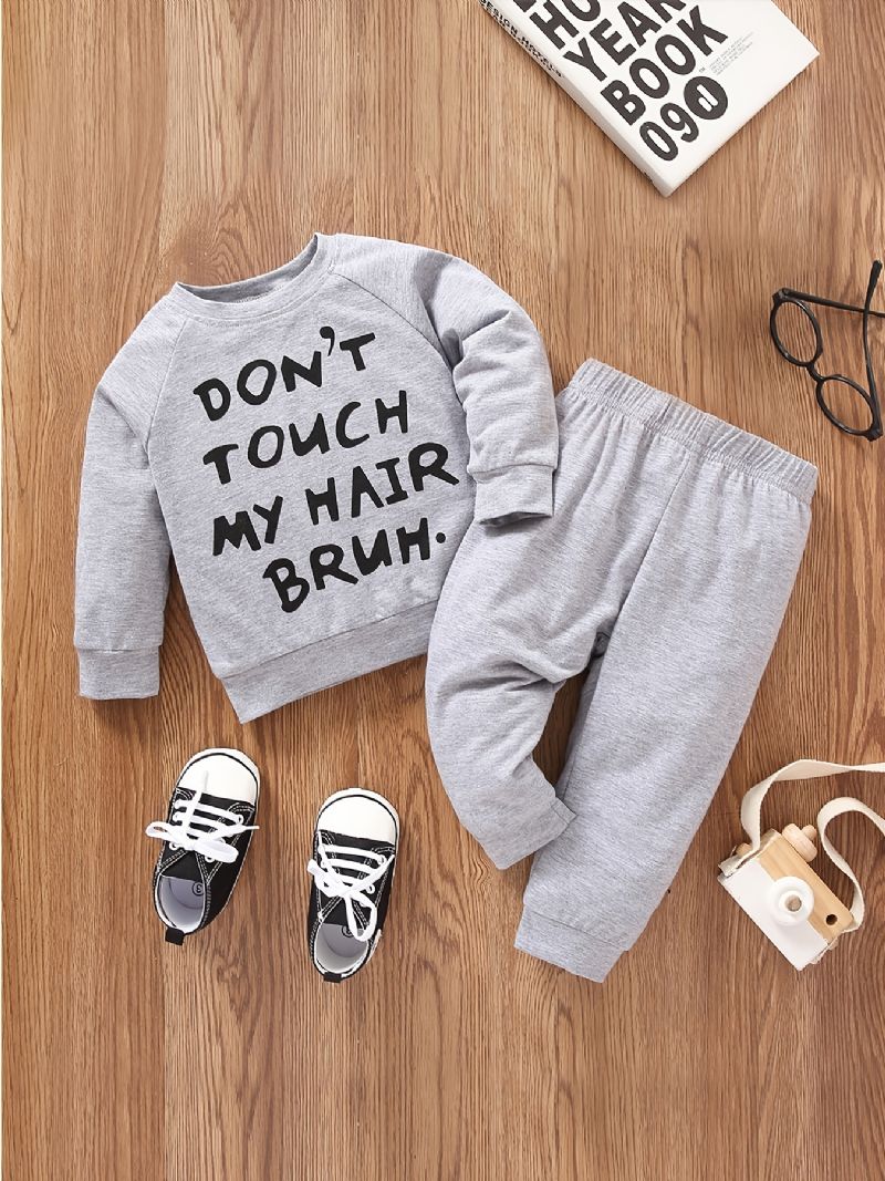 2 Stk Baby Letter Print Pullover Rund Hals Langermet Sweatshirt & Buksesett For Jenter Gutter