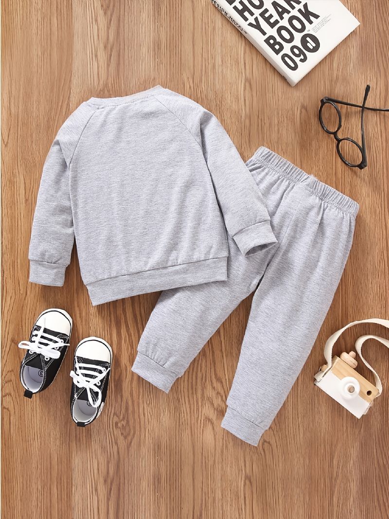 2 Stk Baby Letter Print Pullover Rund Hals Langermet Sweatshirt & Buksesett For Jenter Gutter