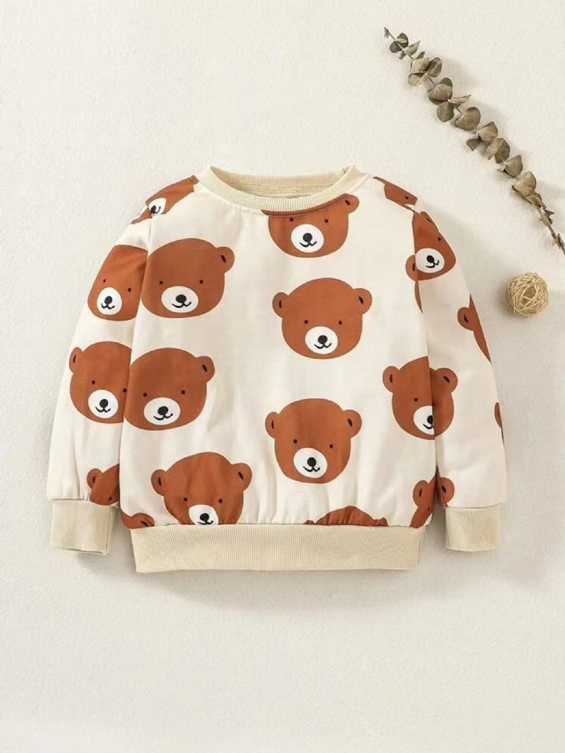 2 Stk Gutter Bear Tegneserietrykk Uformelt Sweatshirt Og Buksesett