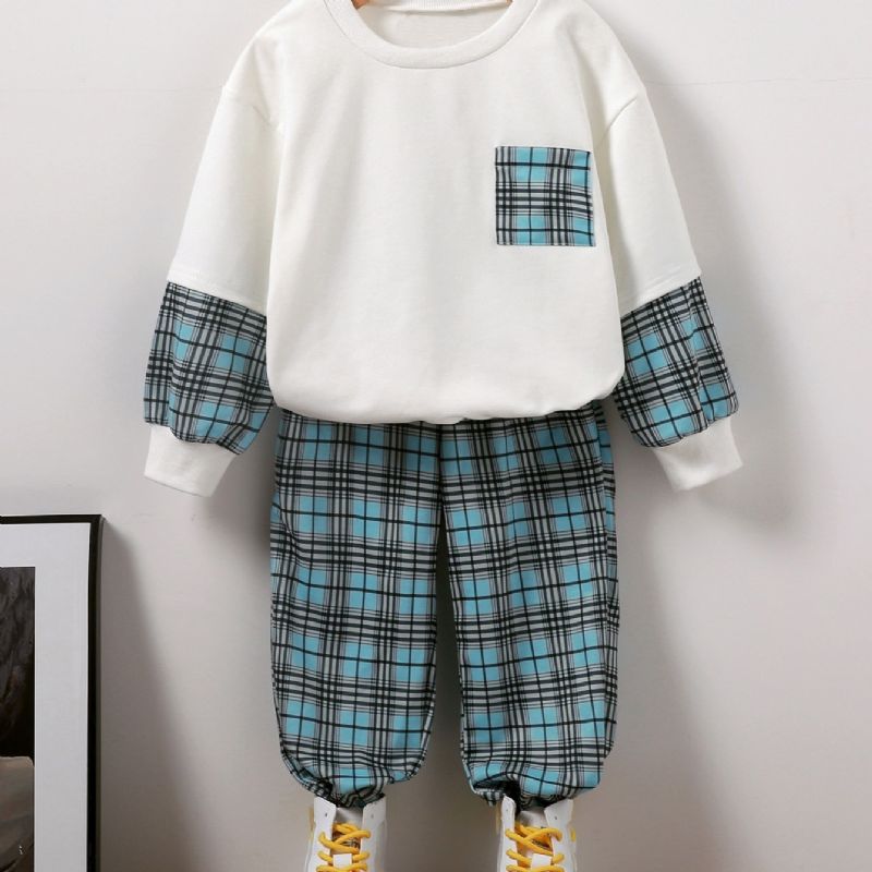 2 Stk Gutter Blue Gingham Sweatshirt Set