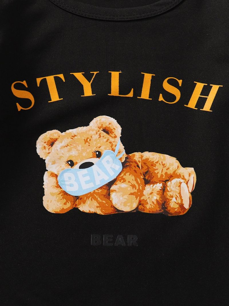 2 Stk Gutter Casual Bear Grafisk Mønster Sweatshirts & Rutete Print Bukser Sett