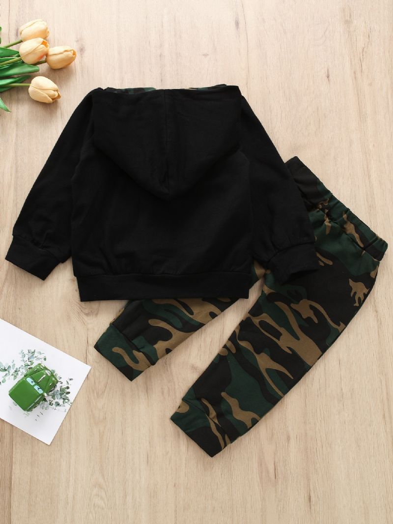 2 Stk Gutter Casual Camo Print Hette Langermet Buksesett