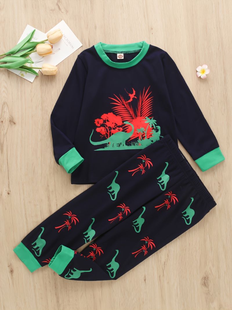 2 Stk Gutter Casual Dinosaur Print Langermet Sett