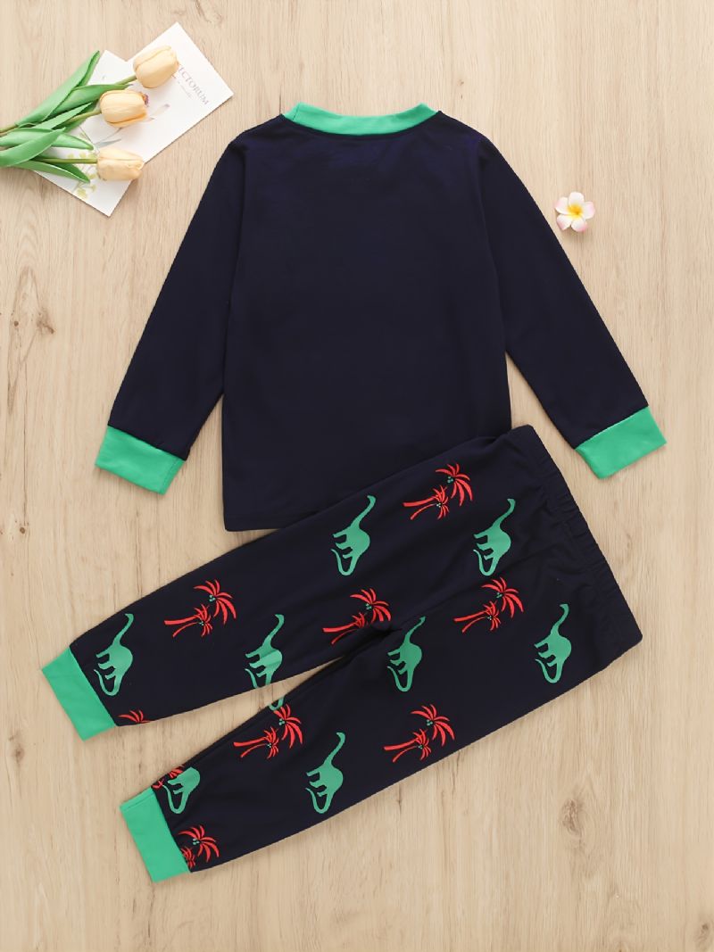 2 Stk Gutter Casual Dinosaur Print Langermet Sett