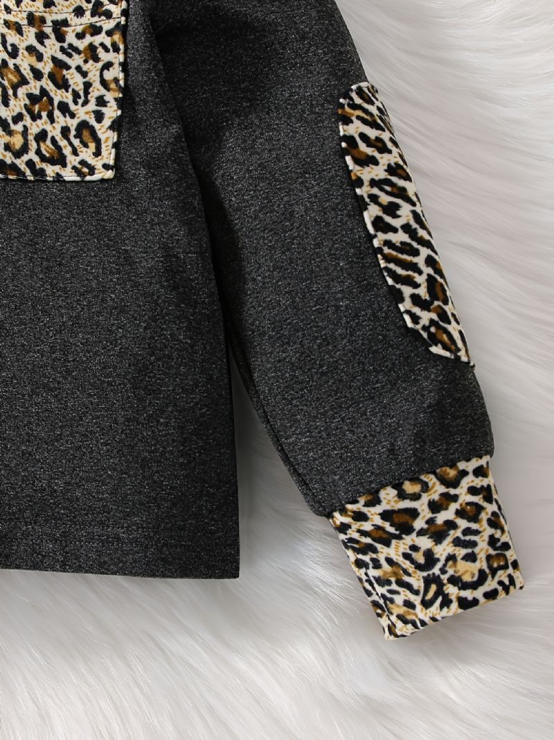 2 Stk Gutter Casual Leopard Print Sett Med Langermet Hettegenser Og Bukser Svart