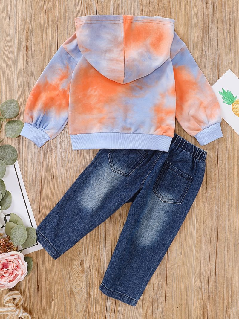 2 Stk Gutter Casual Tie Dye Hettegenser Og Rippede Jeanssett Til Vinter