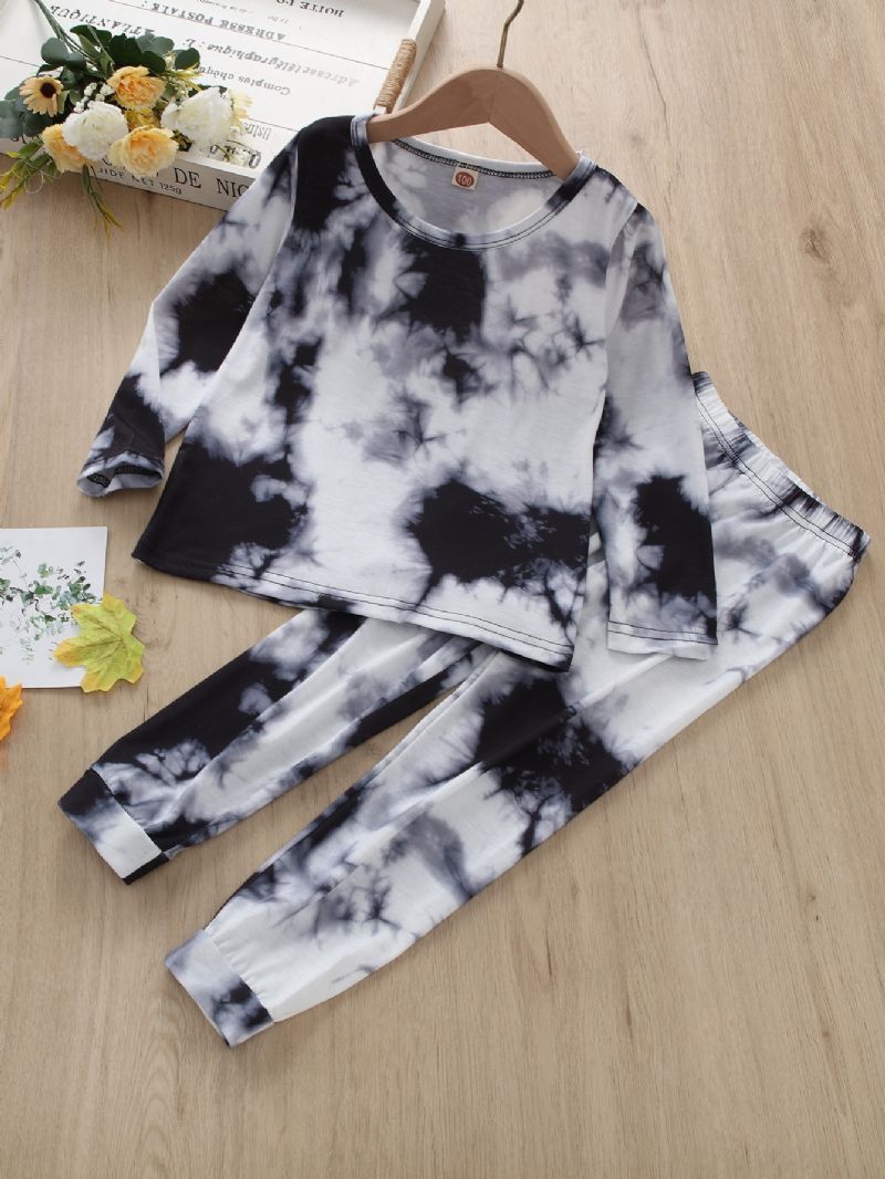 2 Stk Gutter Casual Tie Dye Print Langermet Buksesett