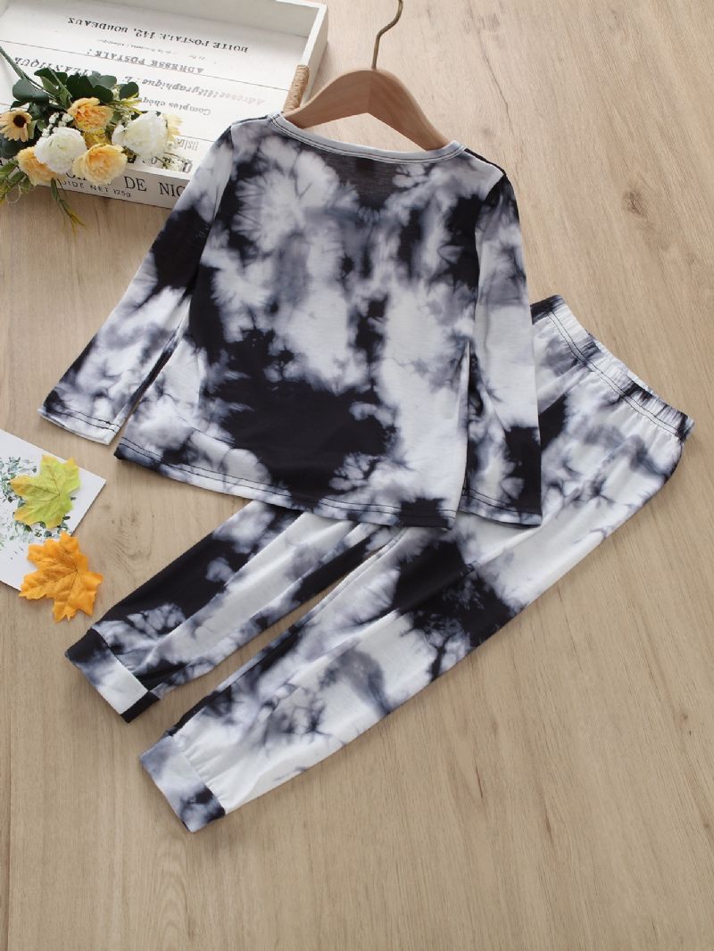 2 Stk Gutter Casual Tie Dye Print Langermet Buksesett