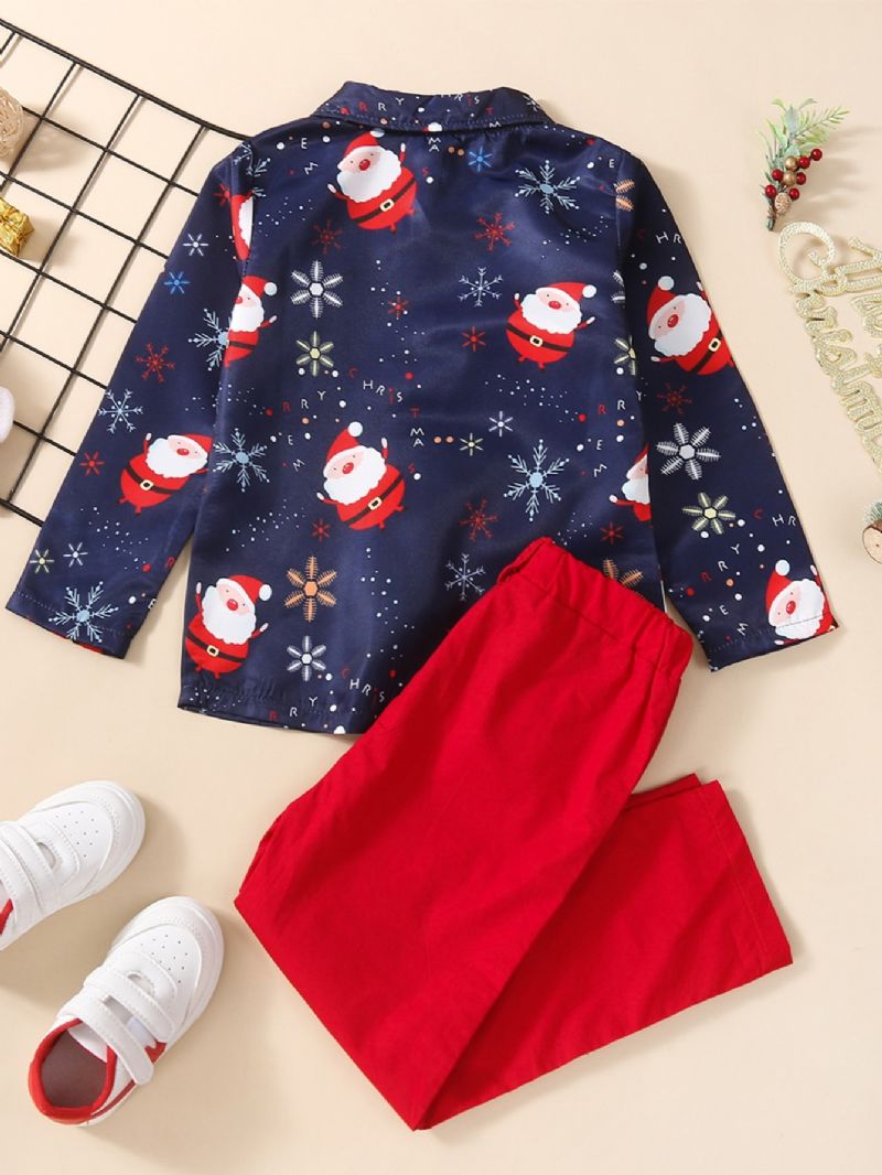 2 Stk Gutter Christmas Print Bowtie Skjorte & Røde Bukser Sett