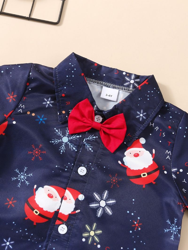 2 Stk Gutter Christmas Print Bowtie Skjorte & Røde Bukser Sett