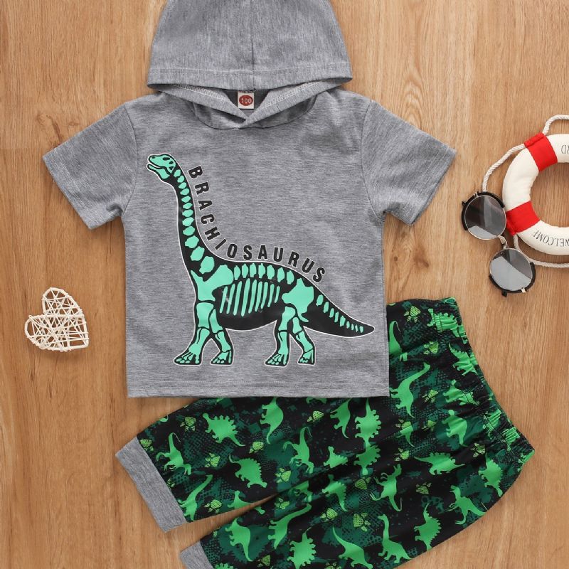 2 Stk Gutter Dinosaur Print Hette Kortermet Sett