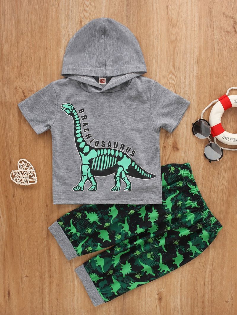 2 Stk Gutter Dinosaur Print Hette Kortermet Sett