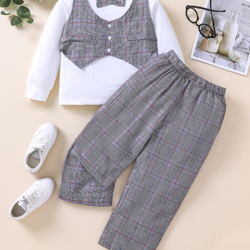 2 Stk Gutter Gingham Bow Sleeve Topp & Buksesett