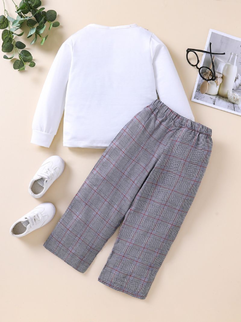 2 Stk Gutter Gingham Bow Sleeve Topp & Buksesett